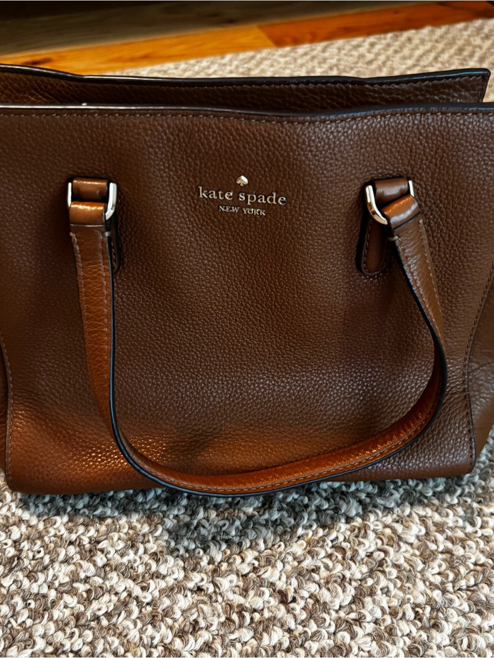 kate spade Brown Pebbled Leather Tote with Gold Logo
